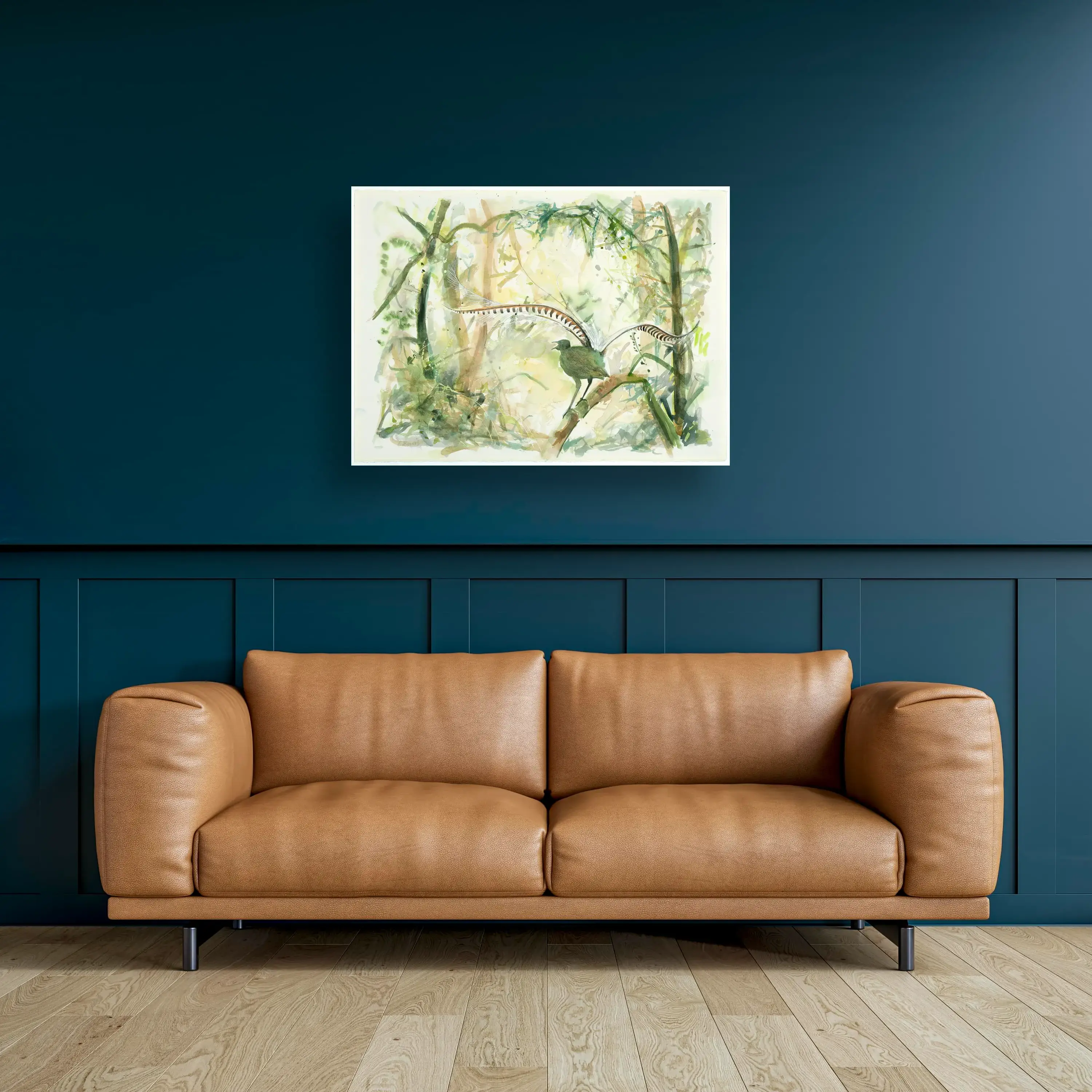 Lyrebird on Lounge dark blue.webp