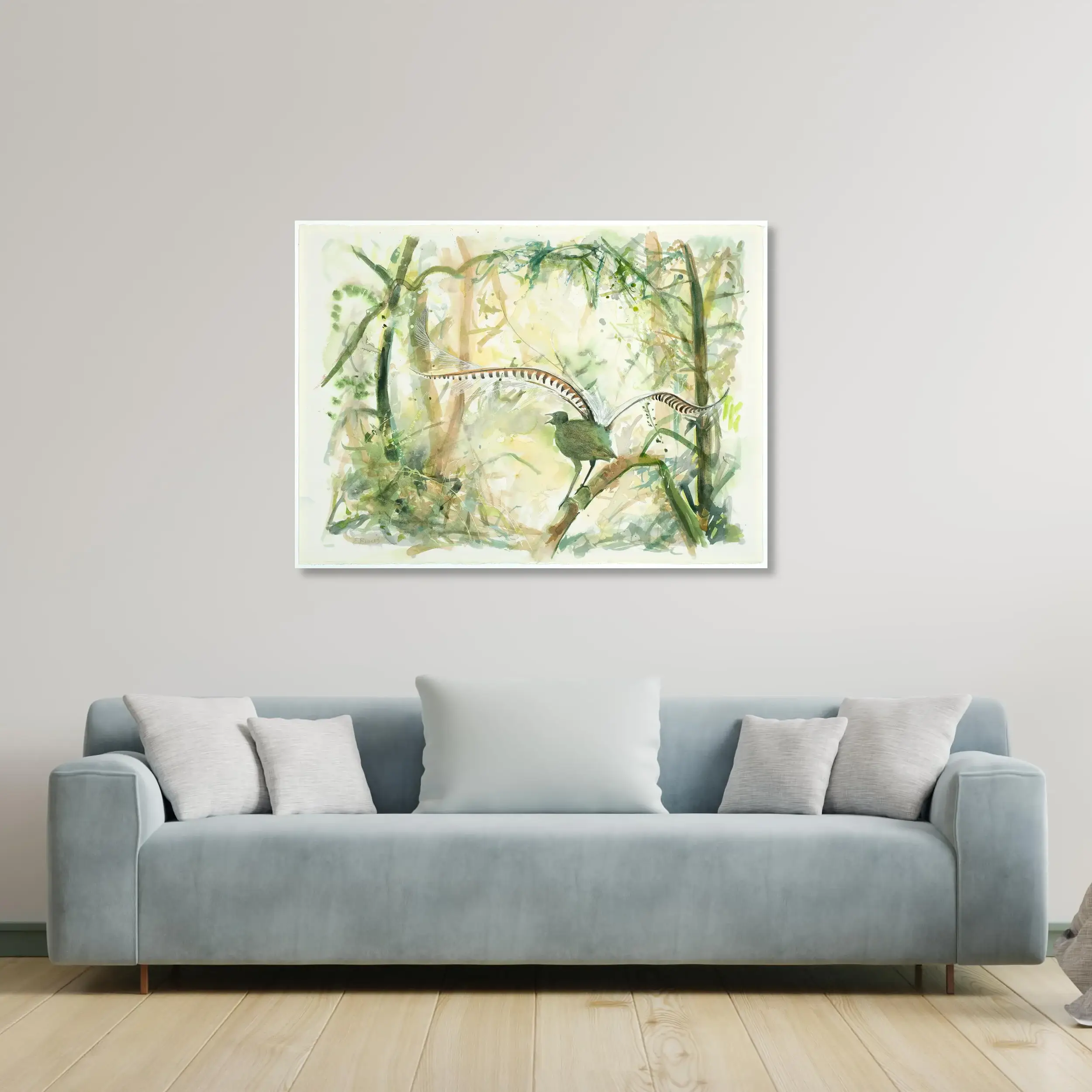 Lyrebird on Lounge white green.webp